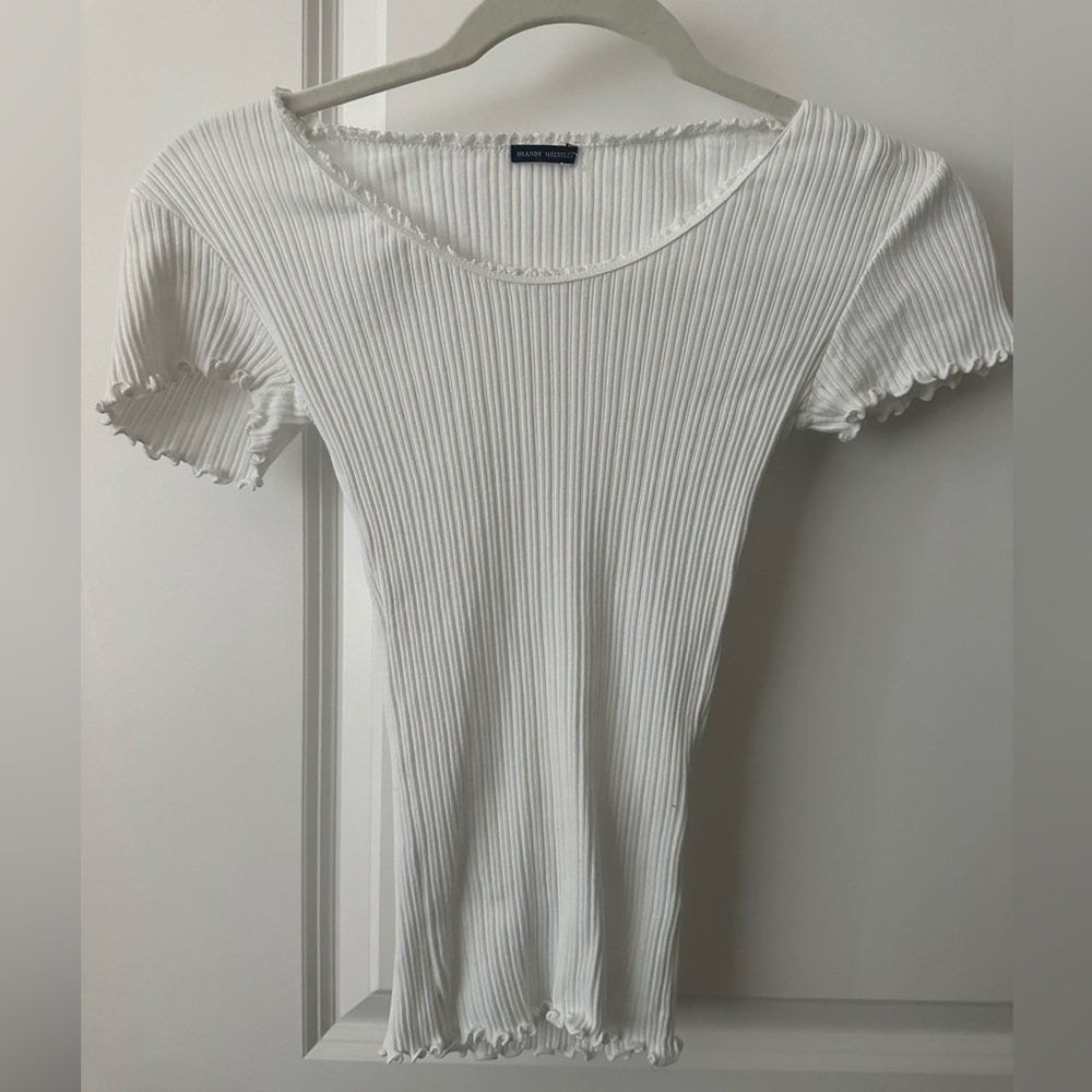 Brandy Melville white tshirt w/ruffle edges-small